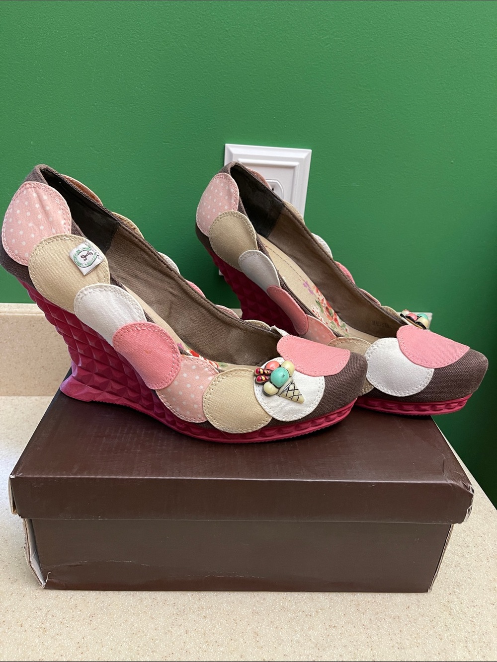 MISS L FIRE Knicker Bocker Glory Ice Cream canvas waffle cone wedge size eu 41